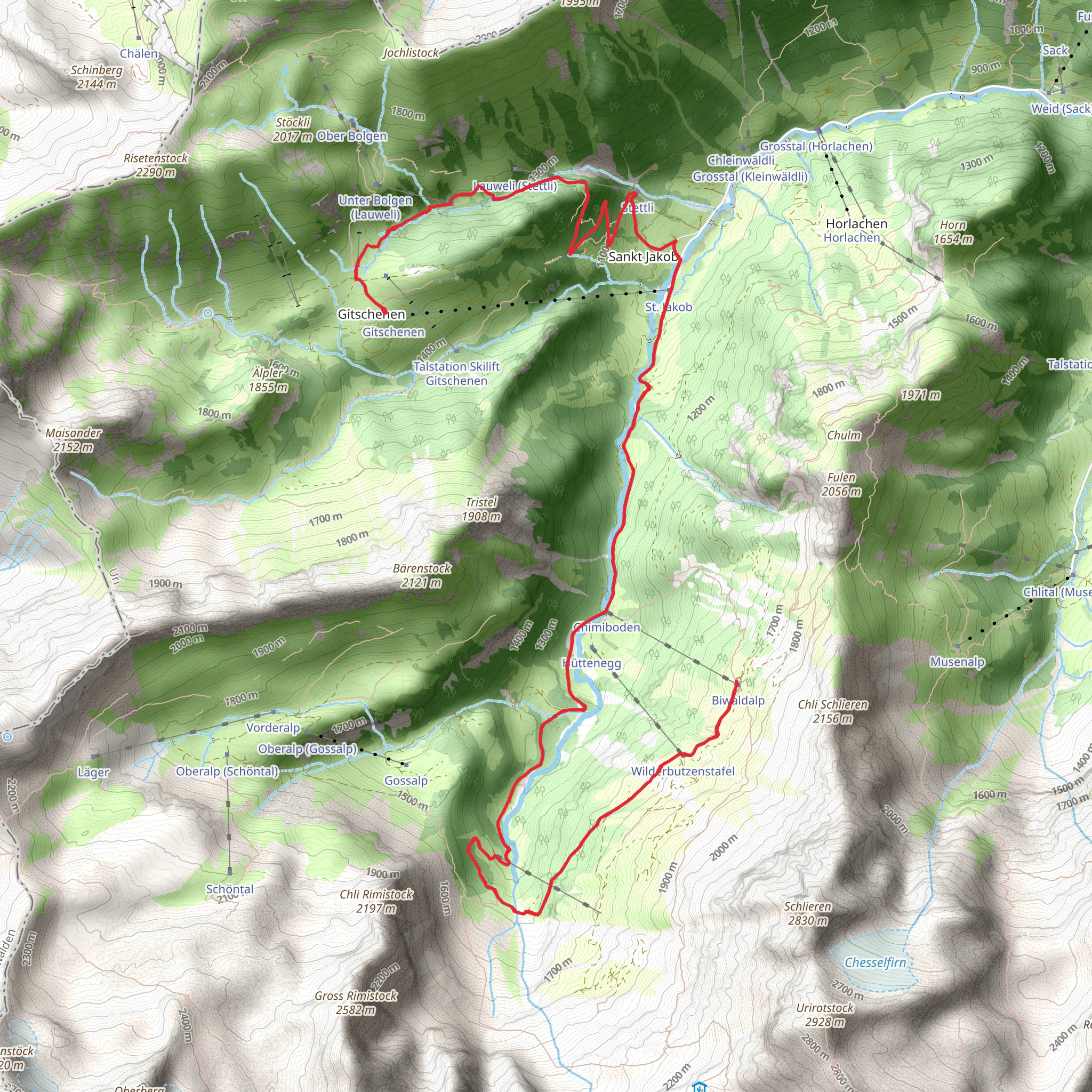 Gitschenen to Biwaldalp mobile static map