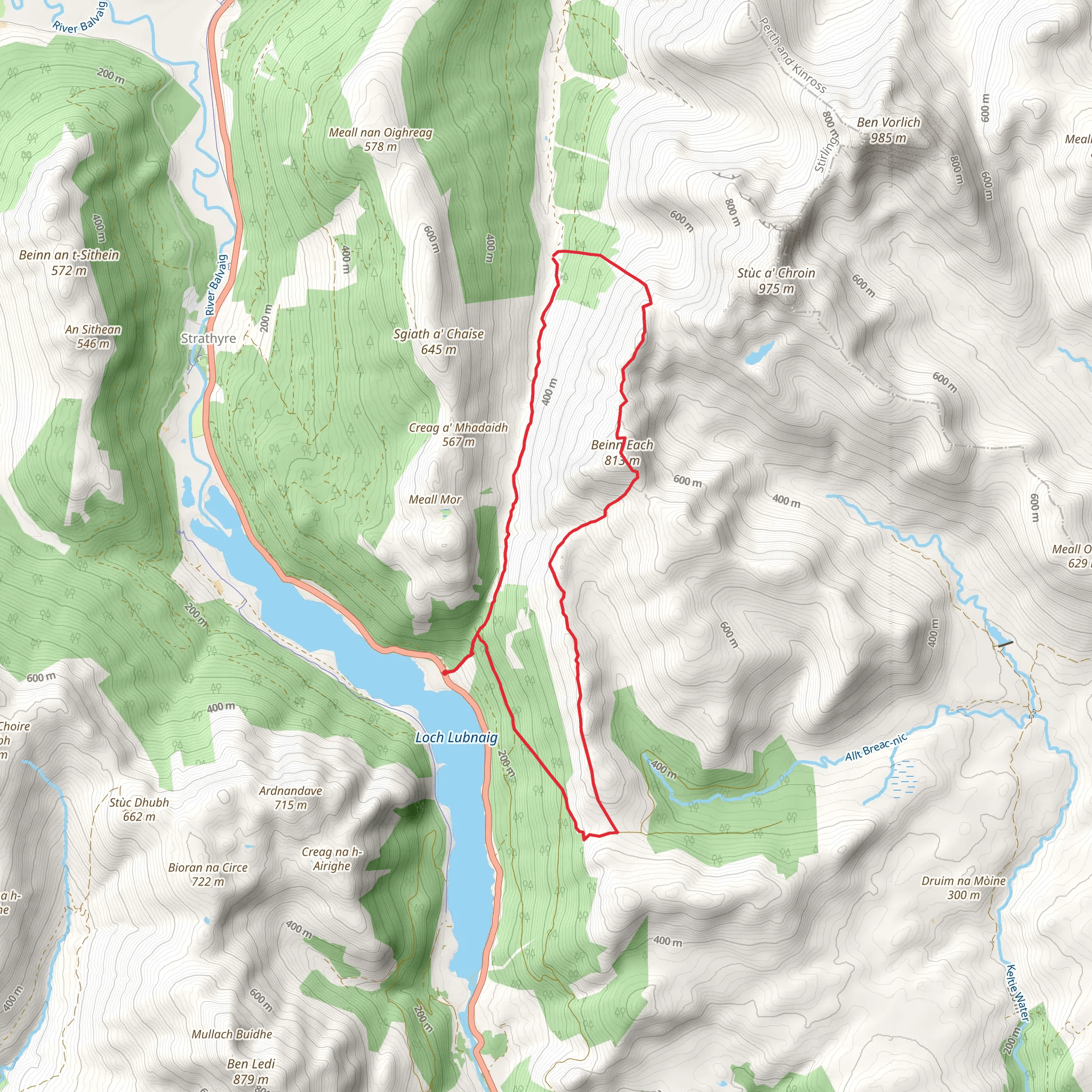 Beinn Each Loop from Loch Lubnaig mobile static map