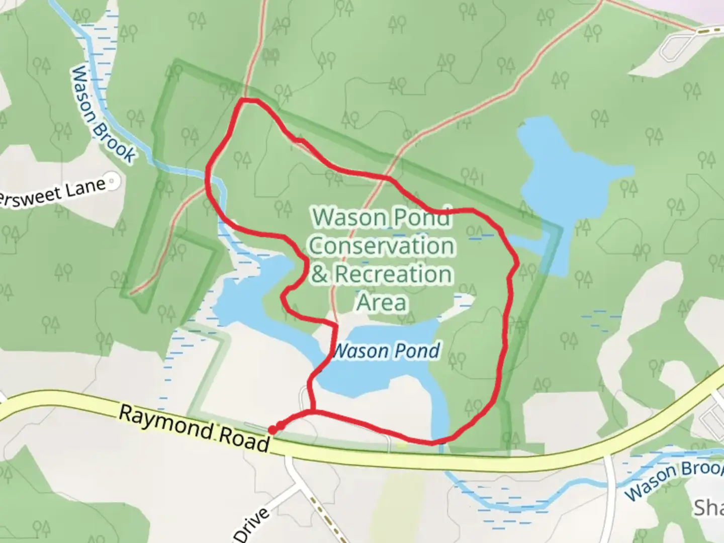 An image depicting the trail Wason Pond Loop via Wason Brook and its surrounding area.