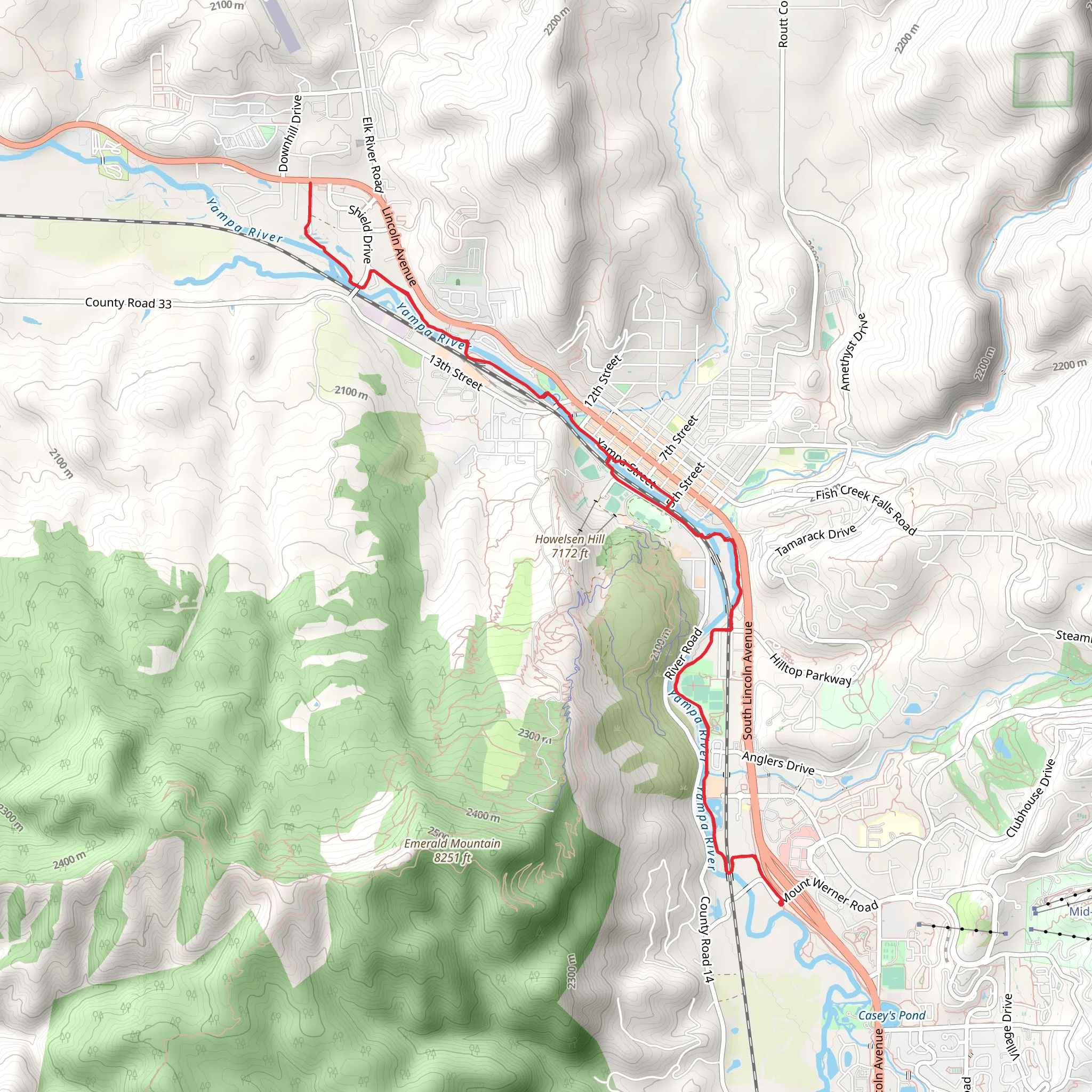 Yampa River Core Loop Trail - Mount Werner Road mobile static map