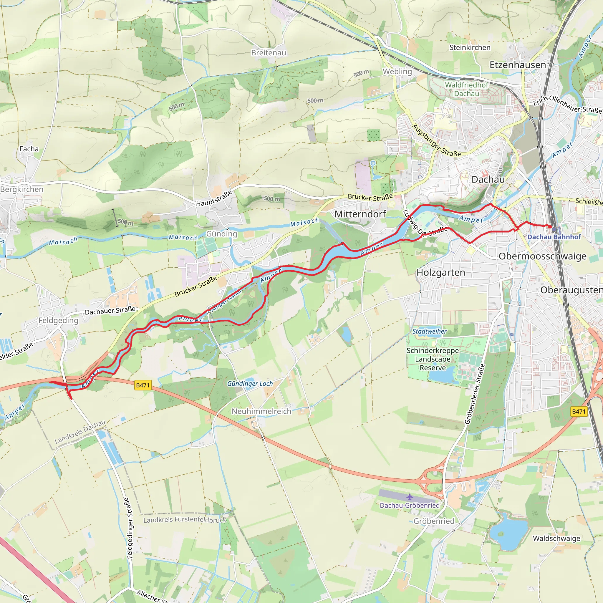 Amper via Wanderweg 1 and 2 mobile static map