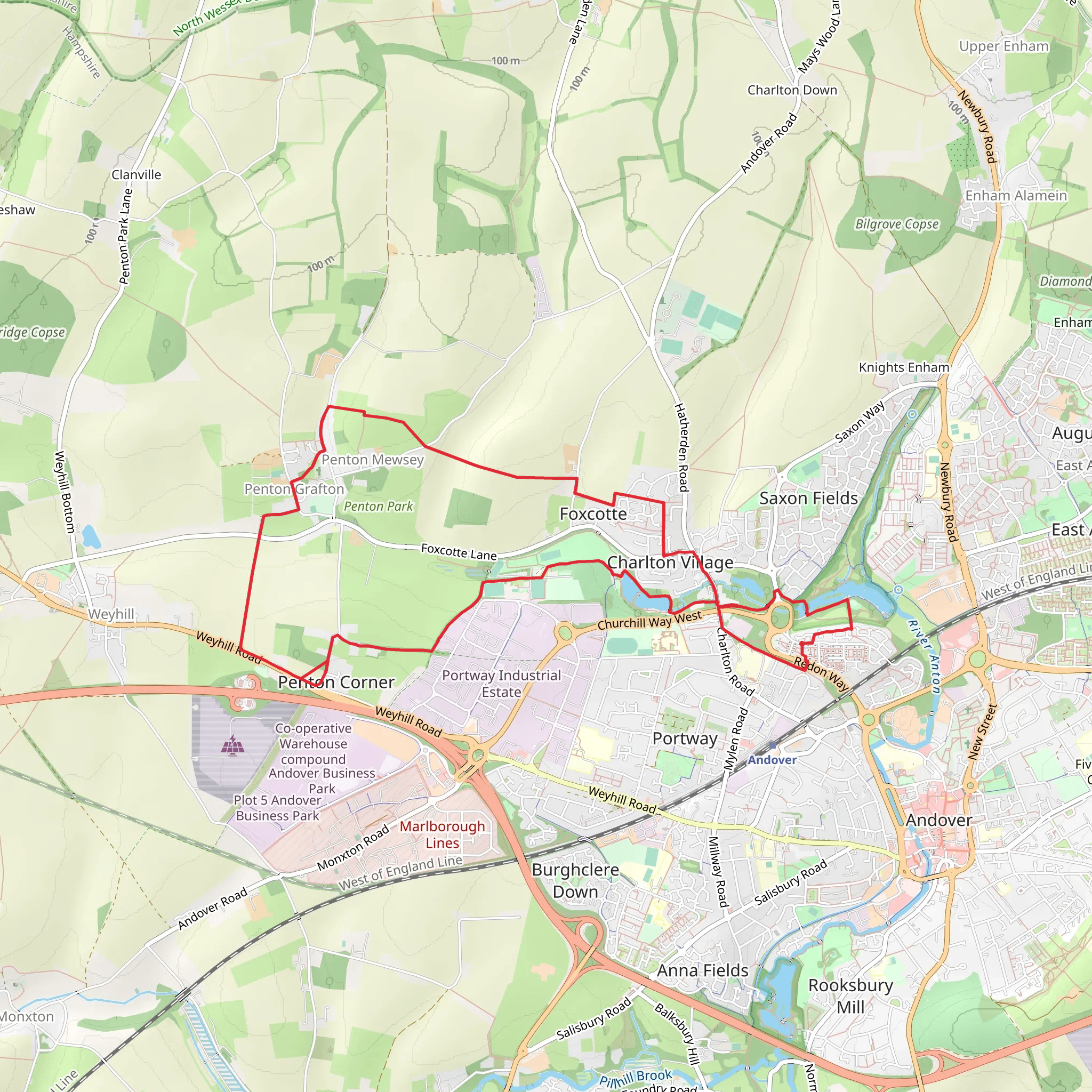 Anton Lakes and Penton Grafton Loop mobile static map