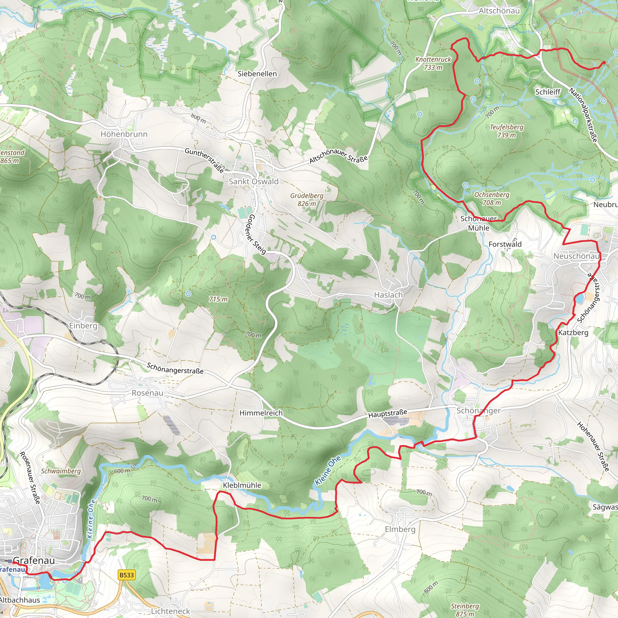 Grafenau to Altschonau Walk via Kleine Ohe mobile static map