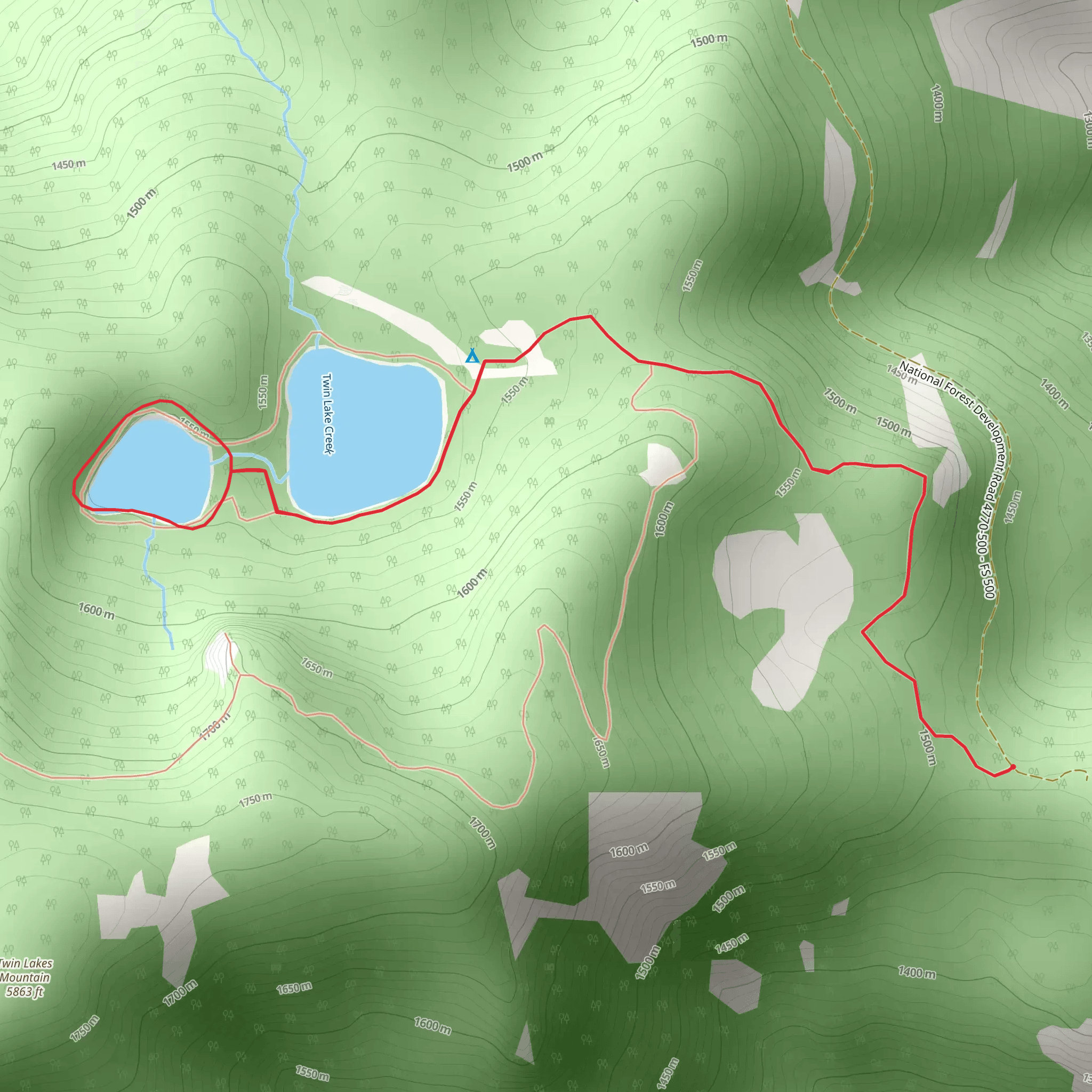 Twin Lake West via Twin Lakes Trail mobile static map