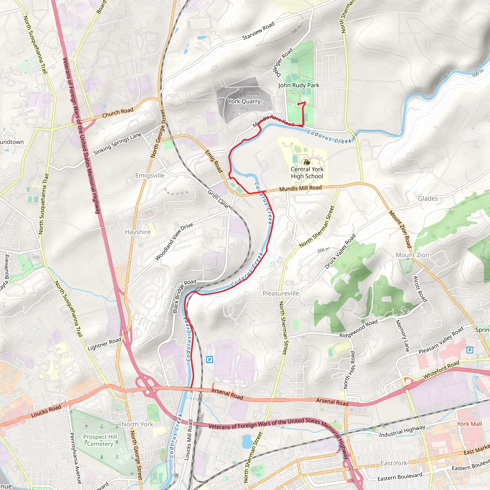 Codorus Creek Trail from John Rudy Park mobile static map