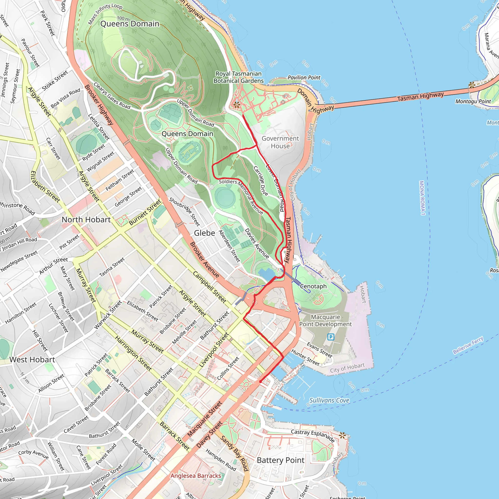 Royal Tasmanian Botanical Gardens Loop Trail mobile static map