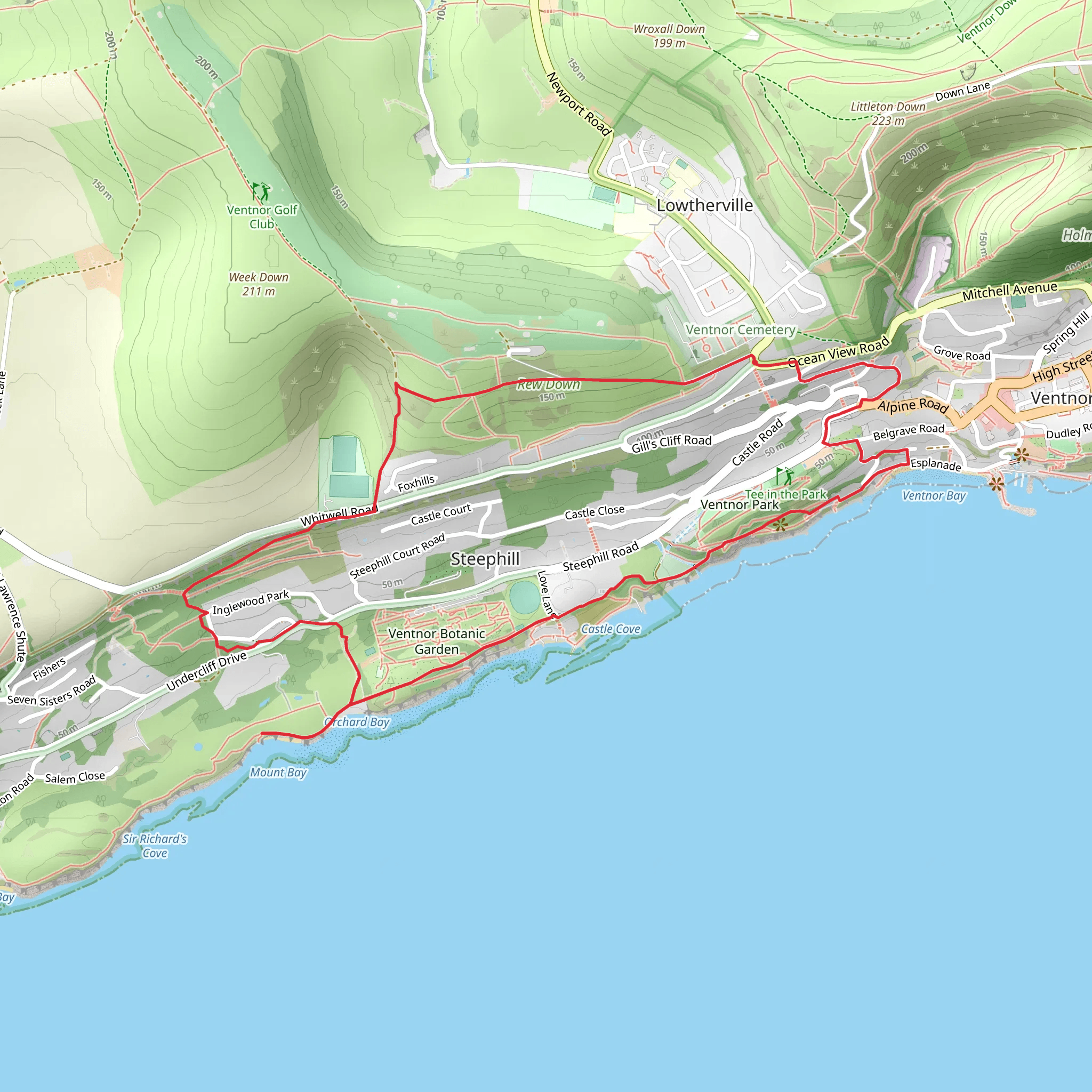 Steephill and Mount Bay via Isle of Wight Coastal Path mobile static map