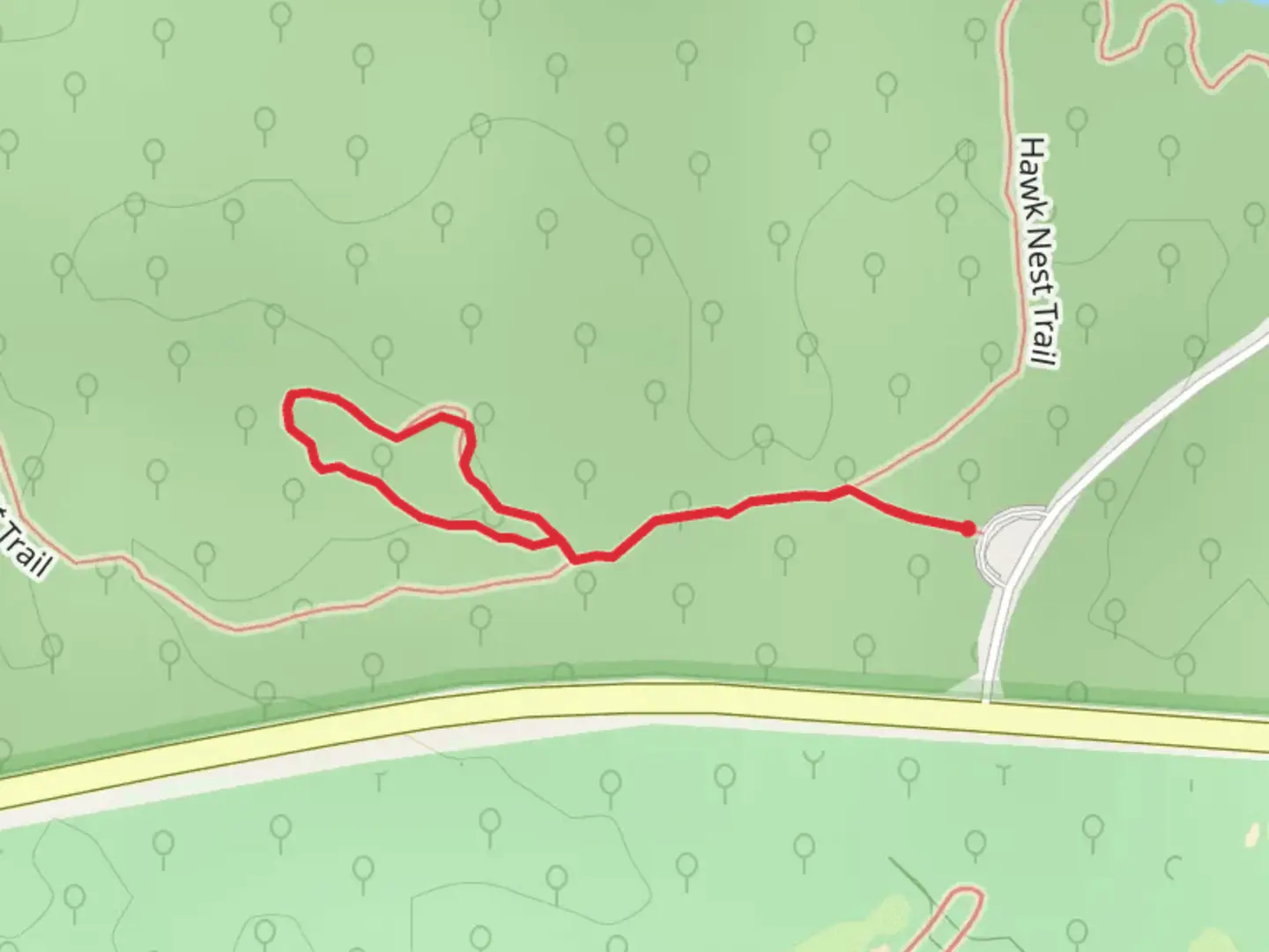 An image depicting the trail Clearfork Woodland Loop Trail and its surrounding area.