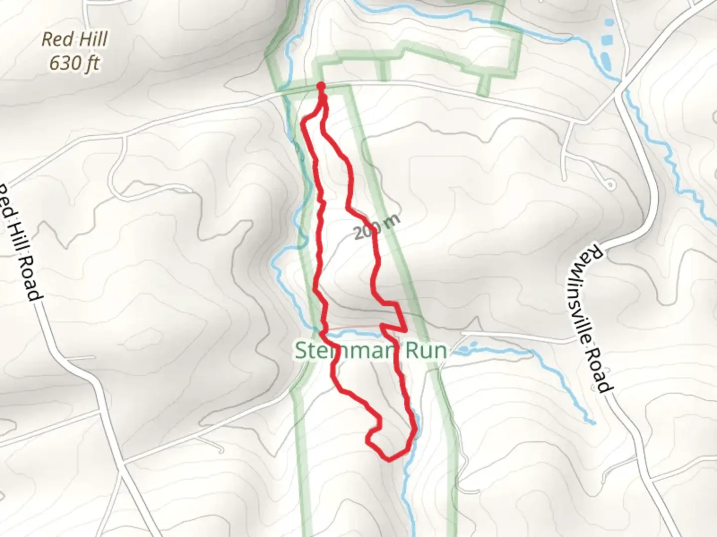 An image depicting the trail Steinman Run Nature Preserve Loop Trail and its surrounding area.
