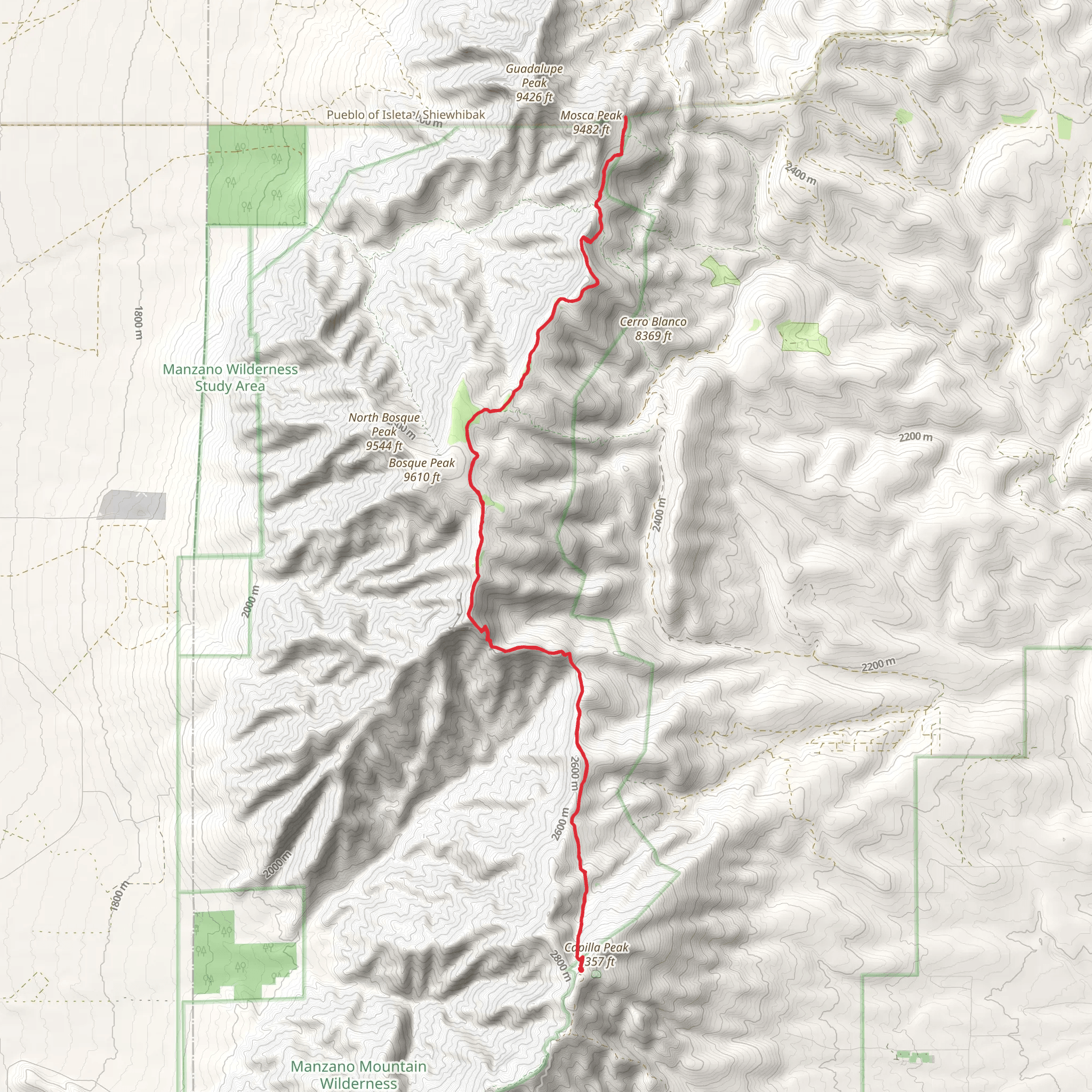 Manzano Crest Trail from Capilla Peak mobile static map