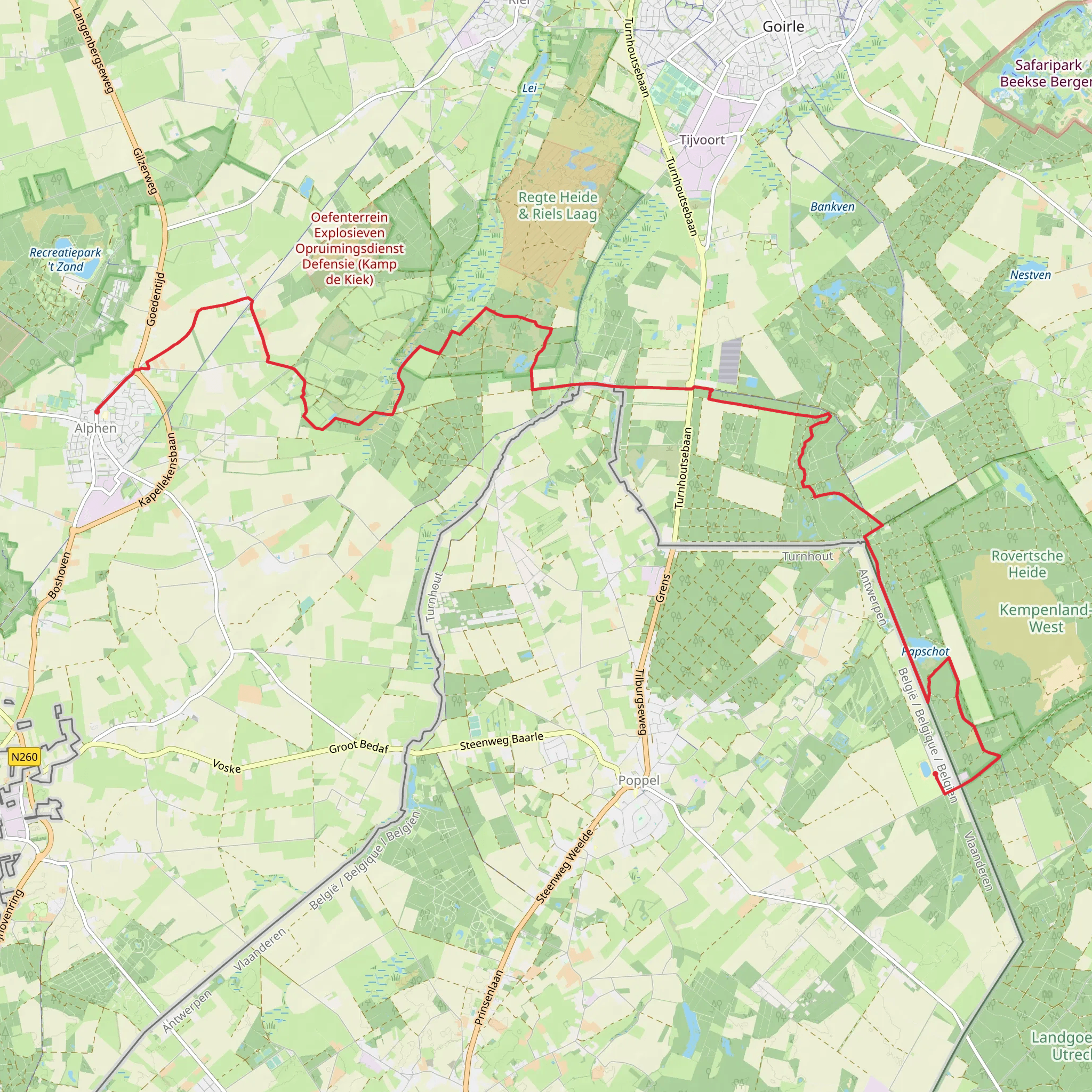 Alphen to Tulderheyde via Grenslandpad mobile static map