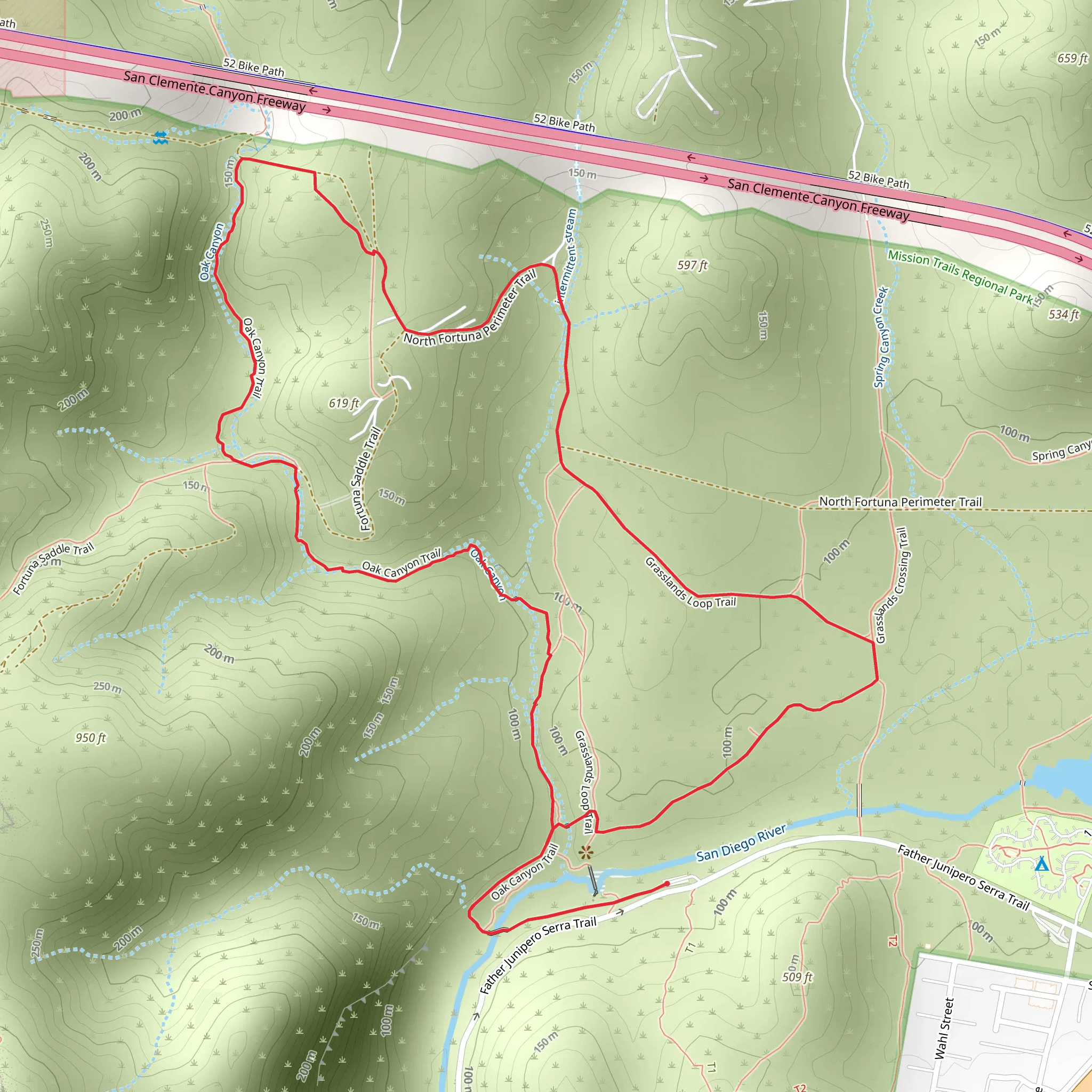 Oak Canyon and Grasslands Loop Trail mobile static map