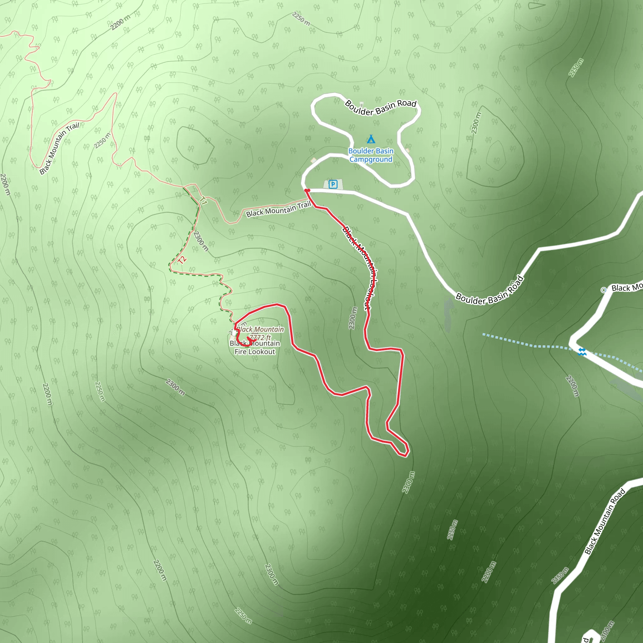 Black Mountain from Boulder Basin Campground mobile static map