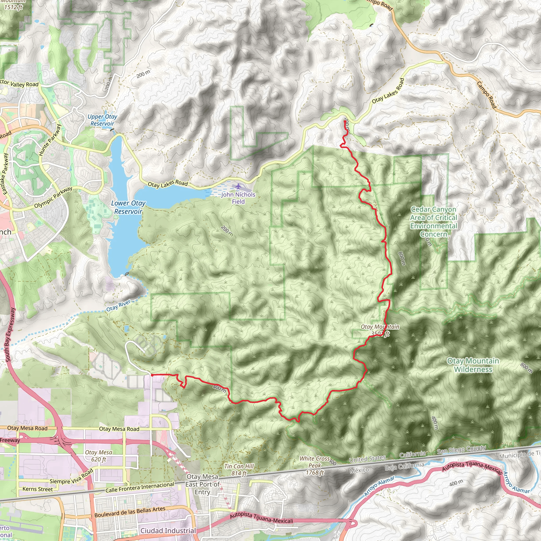 Doghouse junction and Otay Mountain via Minnewawa Trail mobile static map