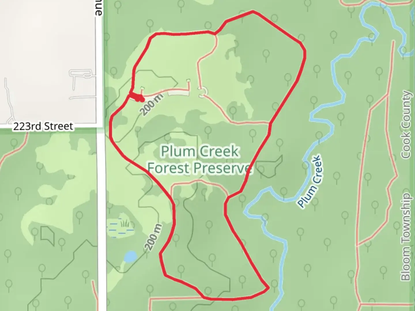 An image depicting the trail Plum Creek Black Unpaved Loop Trail and its surrounding area.