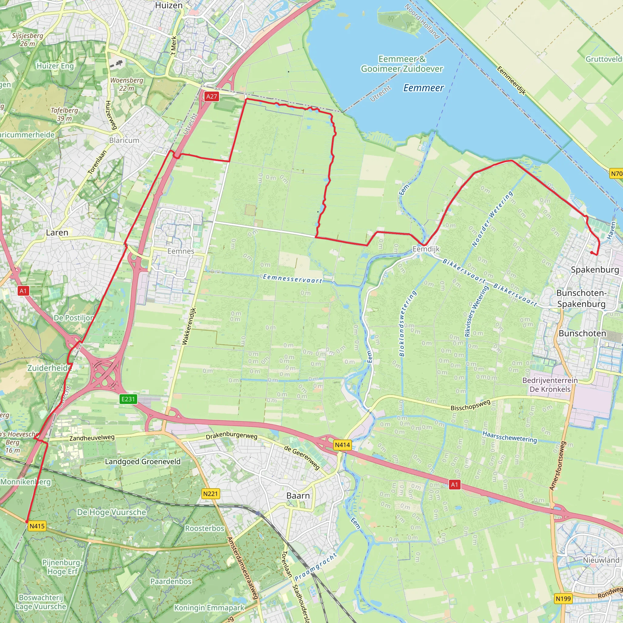 Broerswetering to Groot Kievitsdal via Eemeer mobile static map