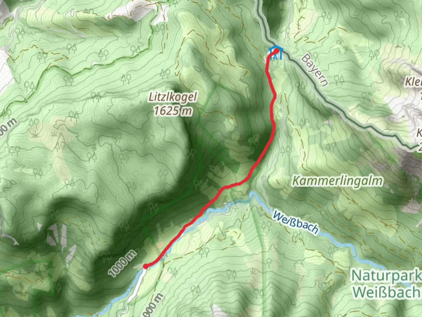 An image depicting the trail Hirschbichl to Stockklaus via Landschaftserlebnisweg and its surrounding area.