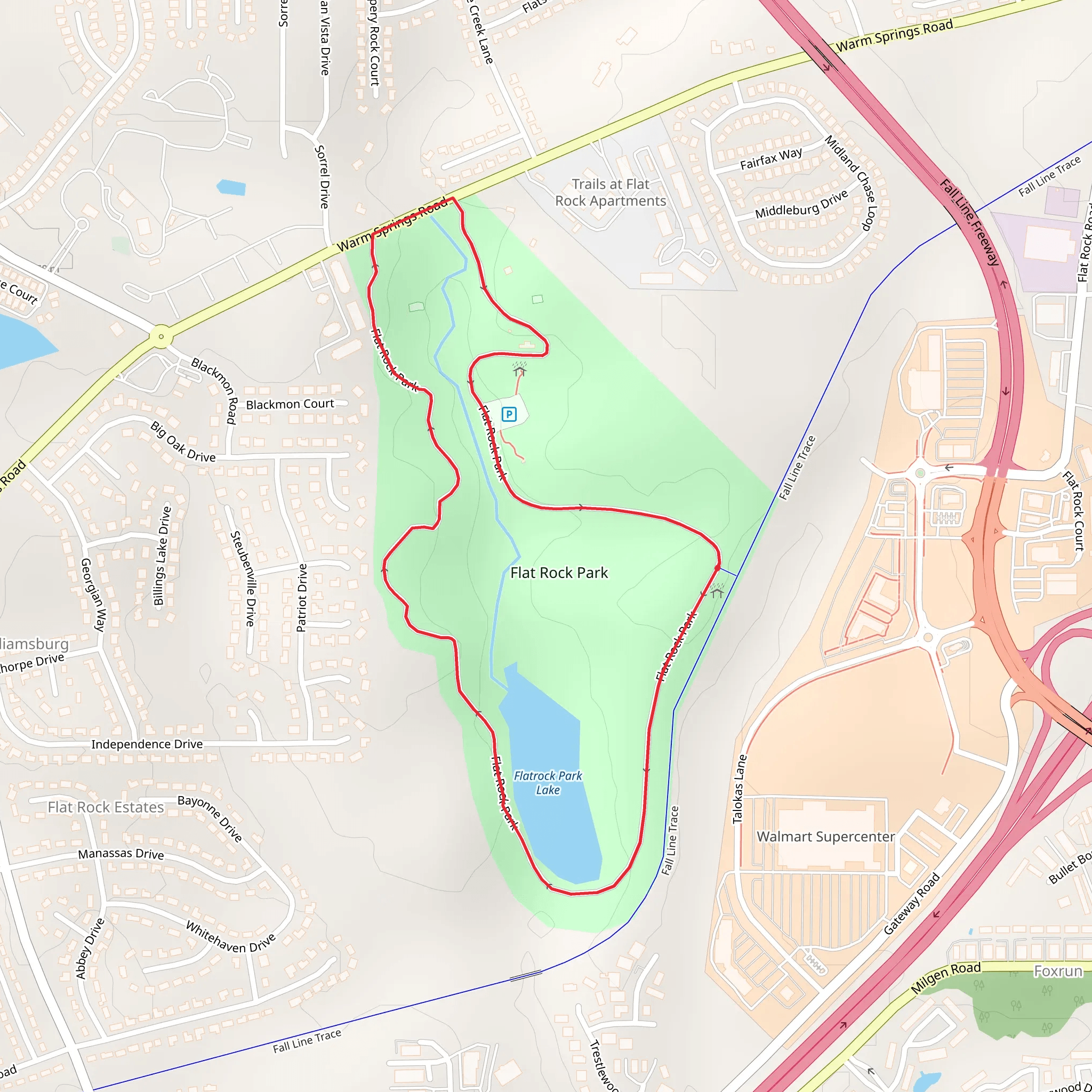 Watrock Park Lake and Flat Rock Park Loop mobile static map