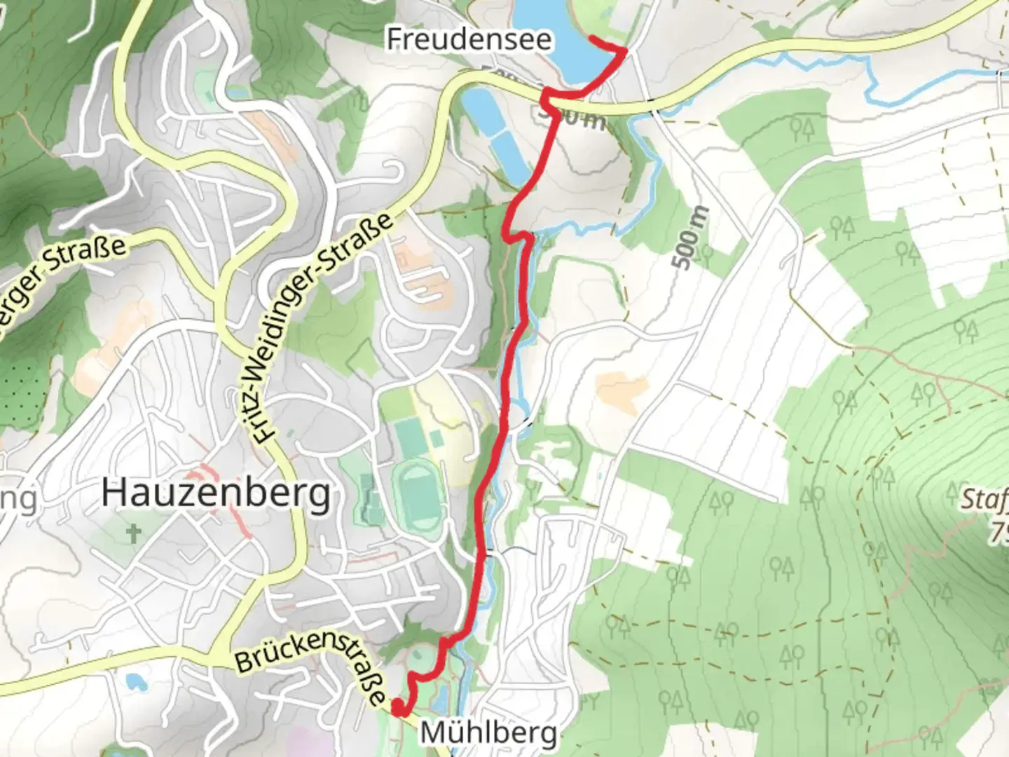 An image depicting the trail Freudensee via Staffelbachweg and its surrounding area.