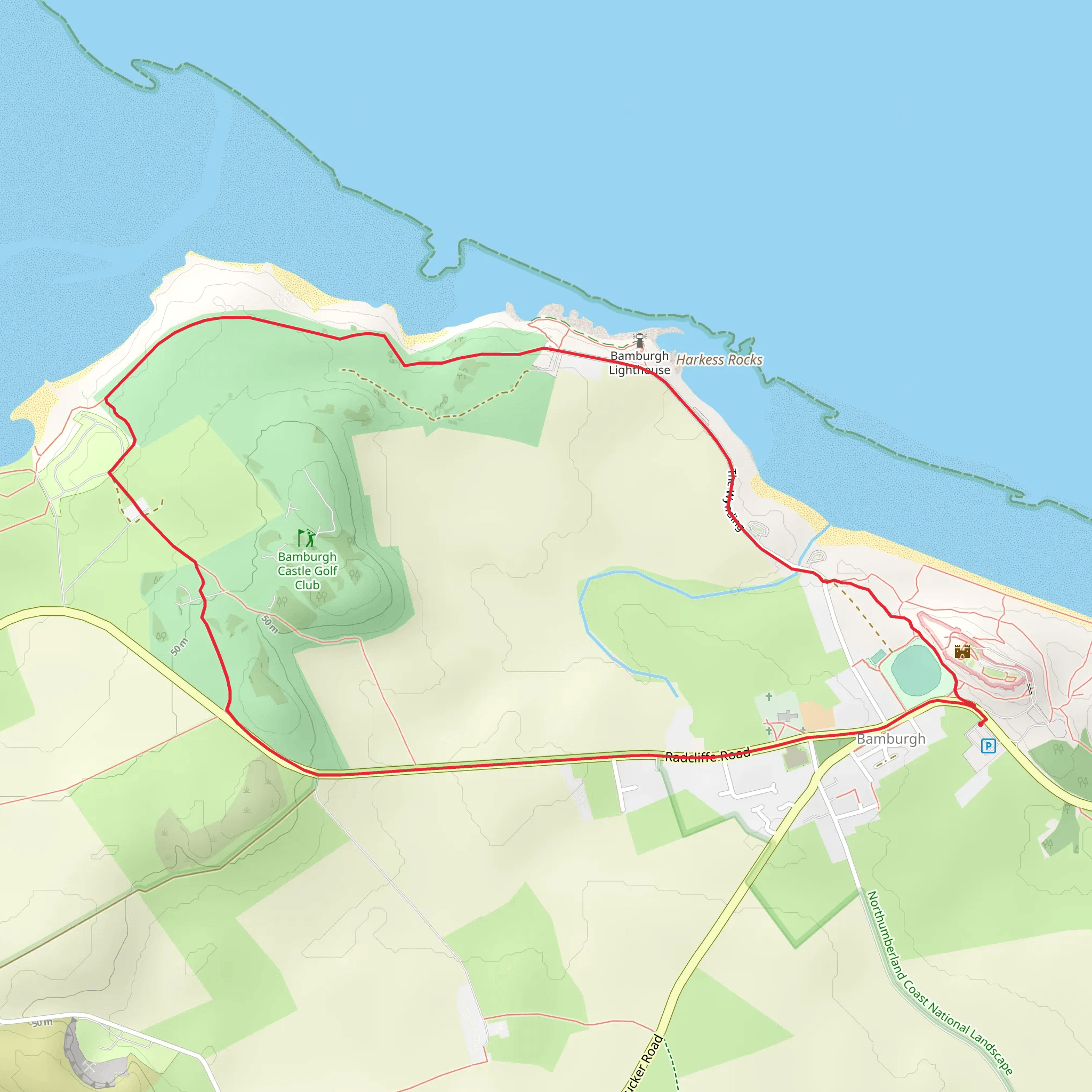 Bamburgh Coast and Hills Loop mobile static map