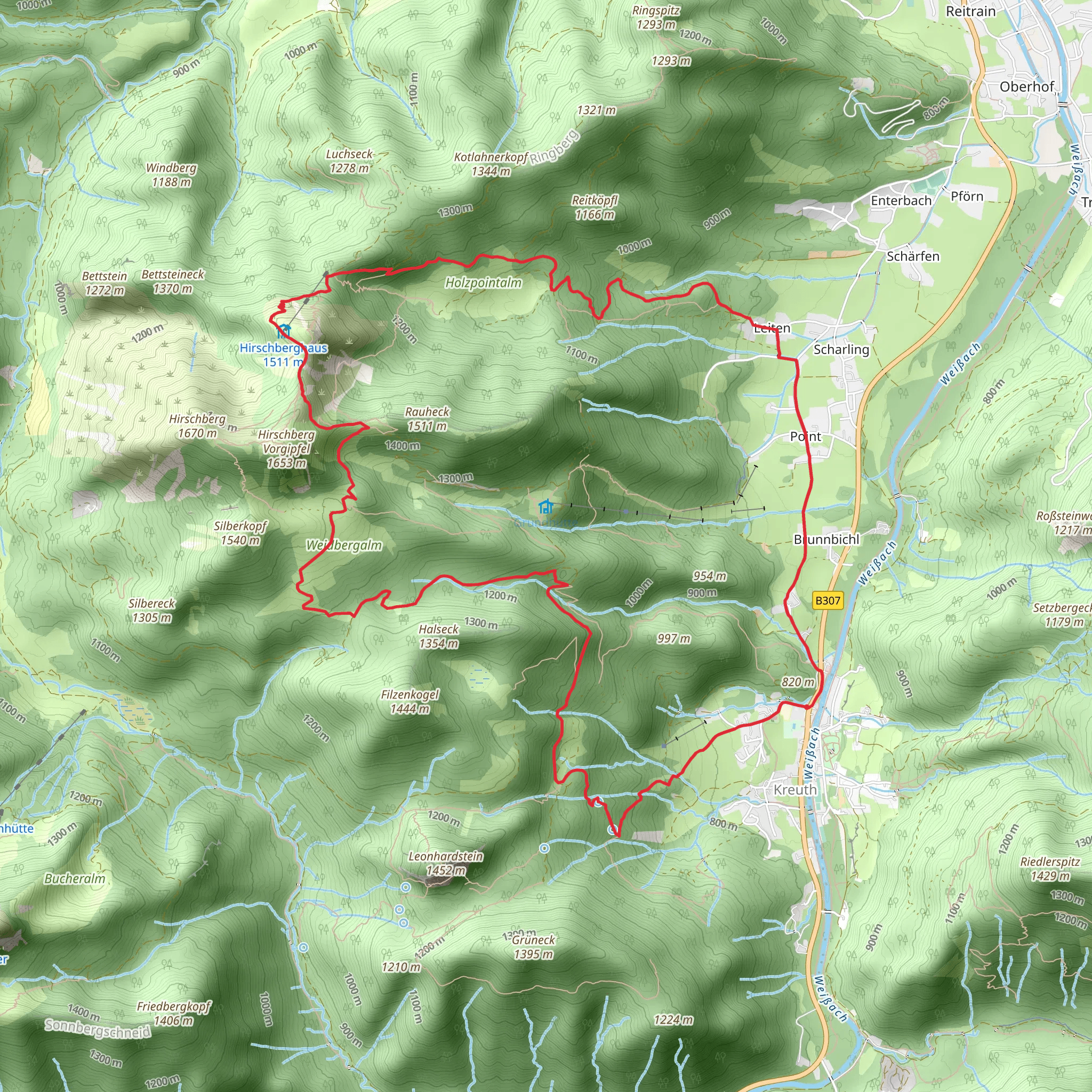 Kreuth Loop via Hirschberghaus mobile static map