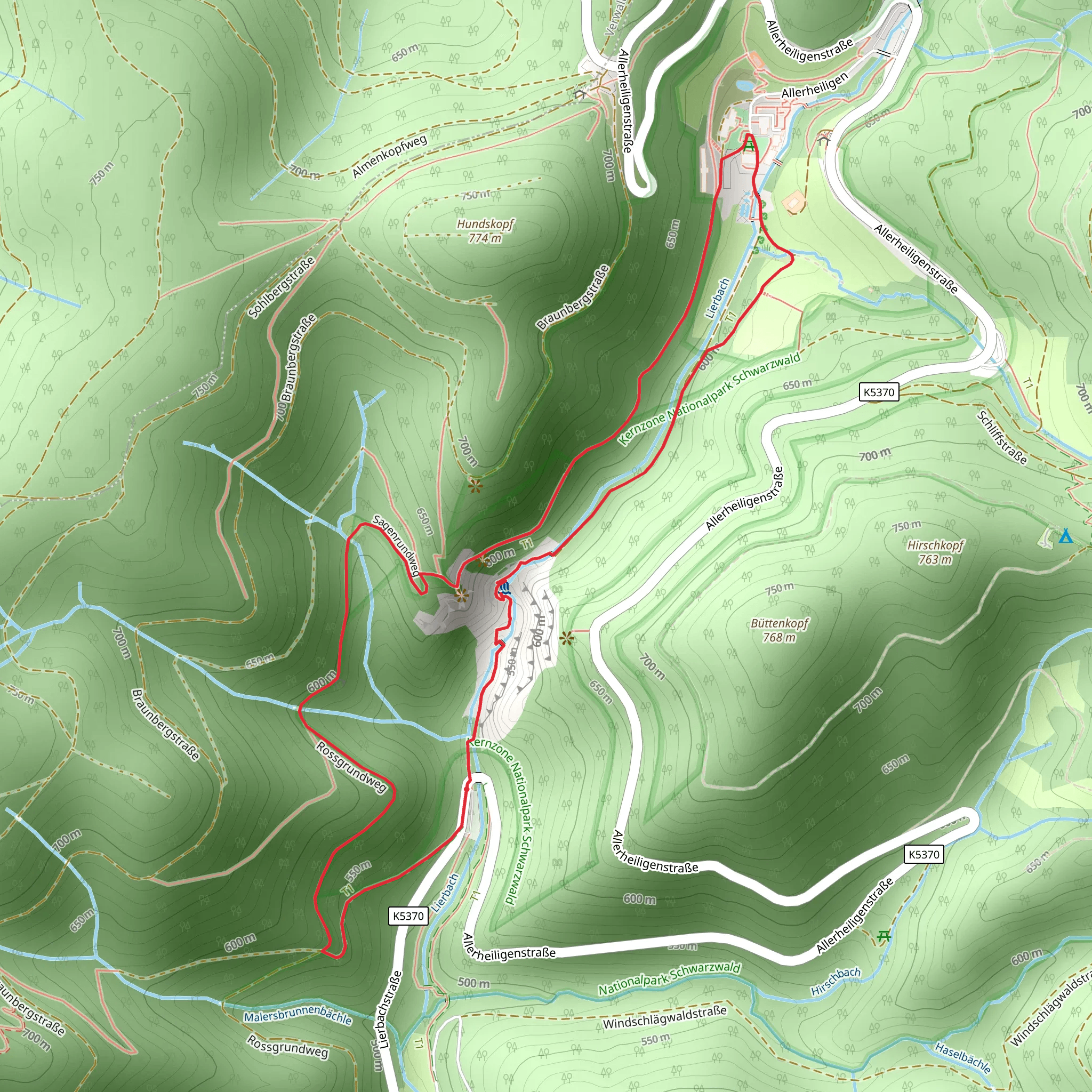 All Saints Waterfall and Engelskanzel Loop via Renchtalsteig mobile static map