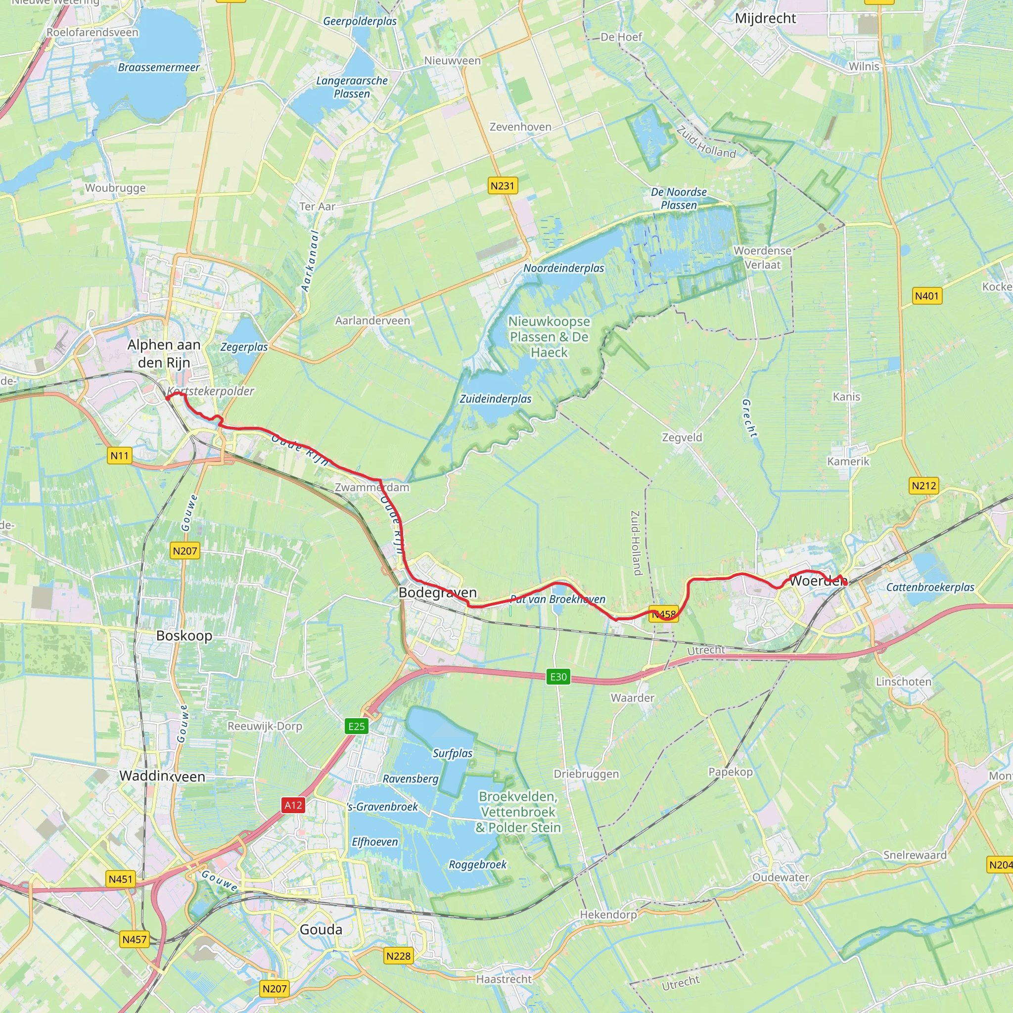 Woerden to Alphen aan den Rijn via Jaagpad mobile static map