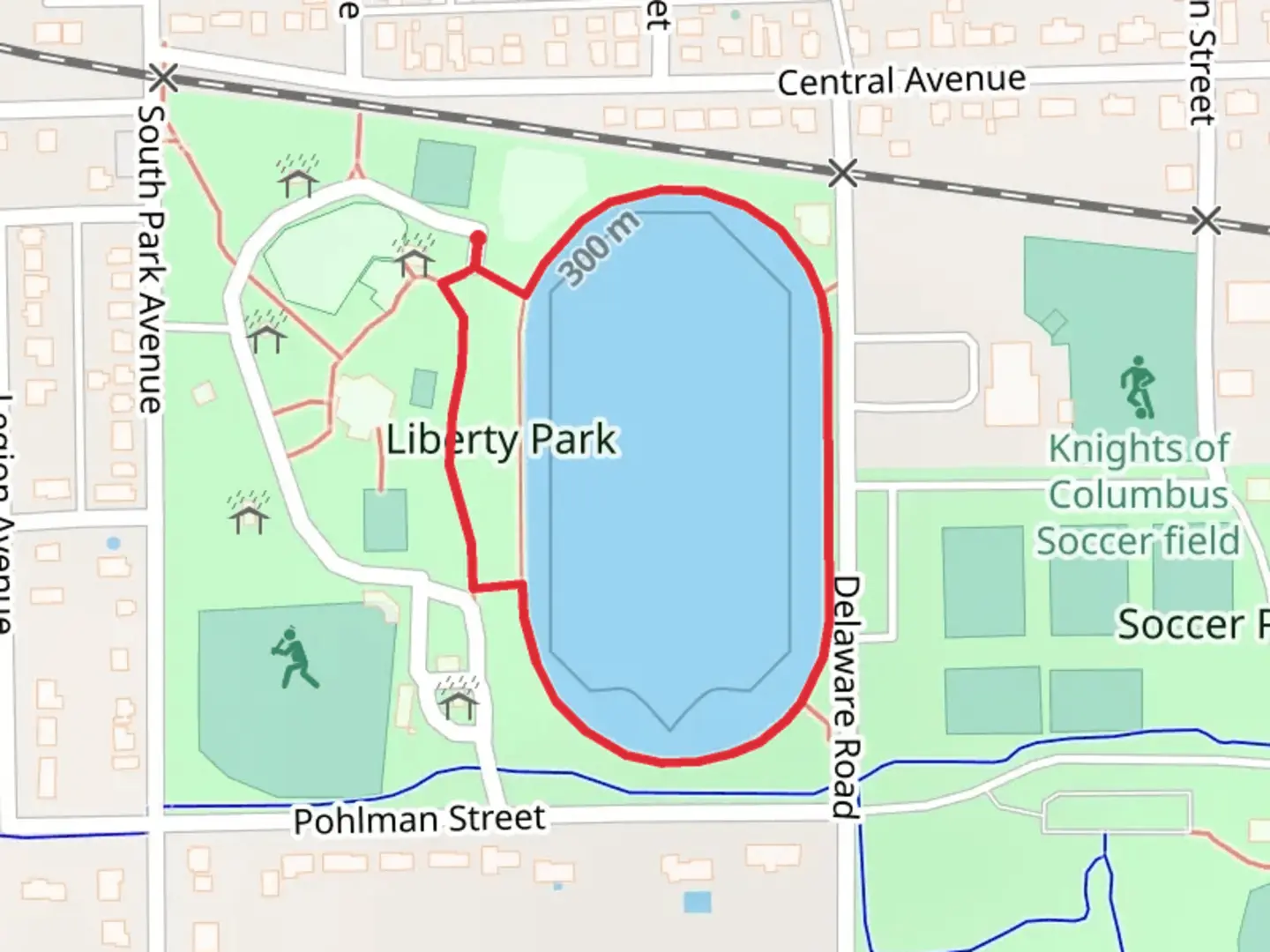 An image depicting the trail Liberty Park Loop and its surrounding area.