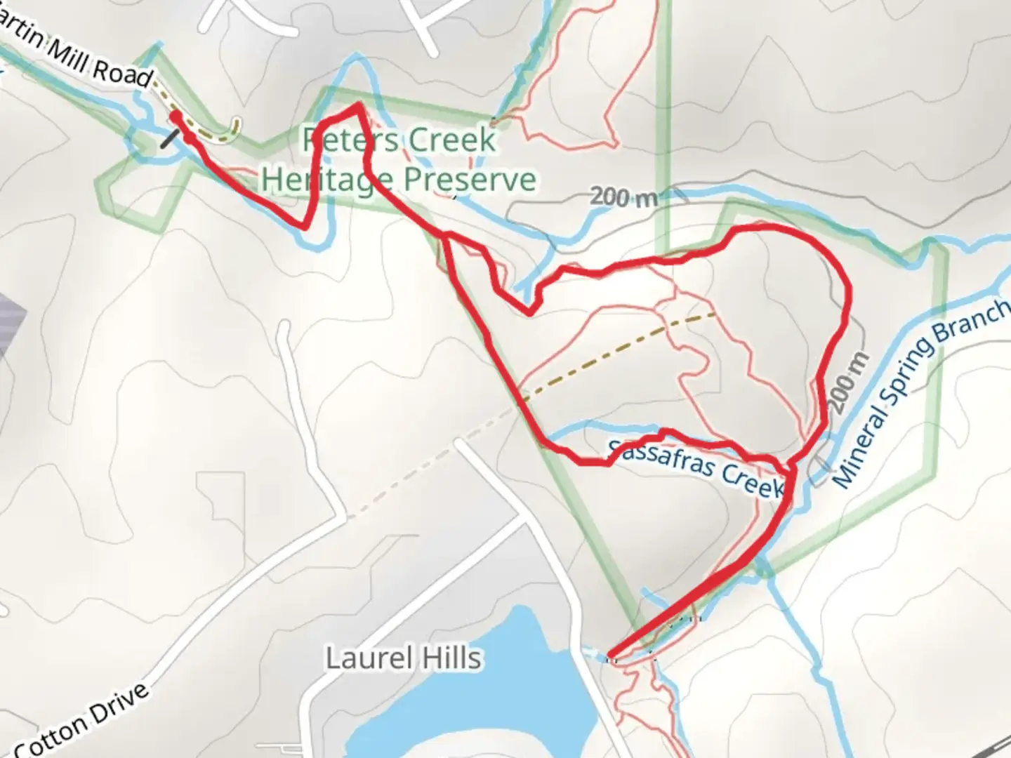 An image depicting the trail Peters Creek and Mineral Spring Branch Loop and its surrounding area.
