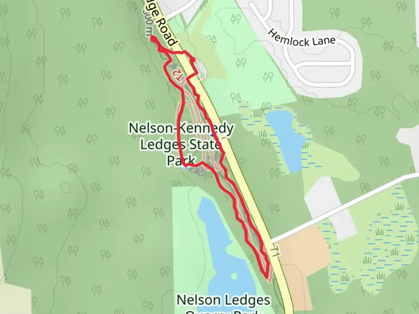 An image depicting the trail Nelson-Kennedy Ledges State Park Loop and its surrounding area.