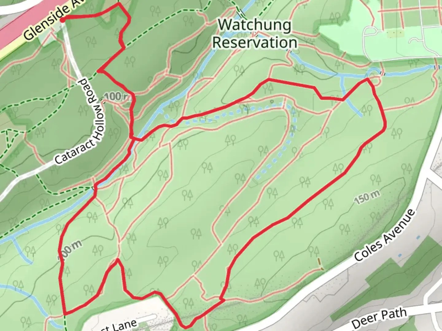 An image depicting the trail Purple and White Loop Trail - Glenside Avenue and its surrounding area.