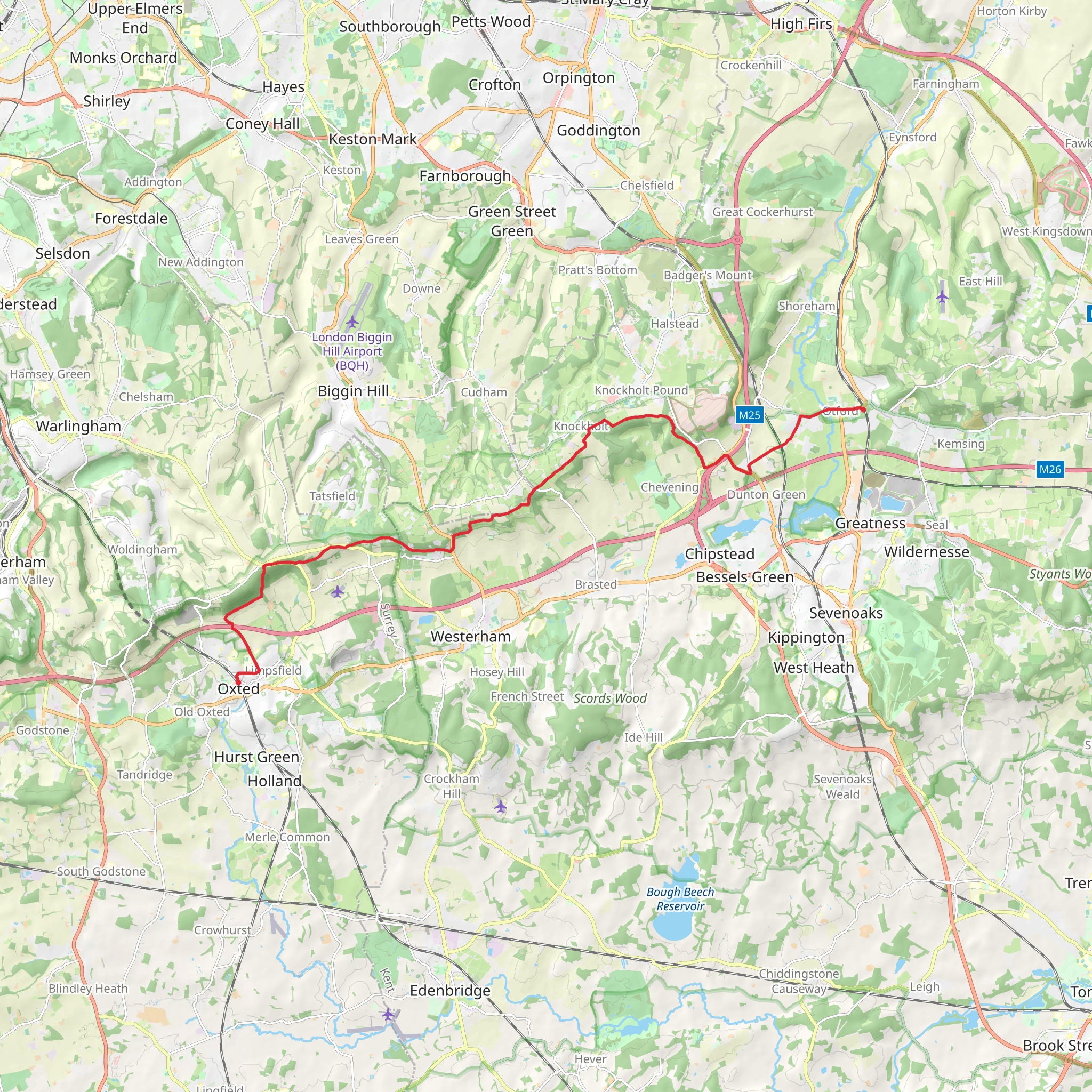 Oxted to Otford Walk mobile static map