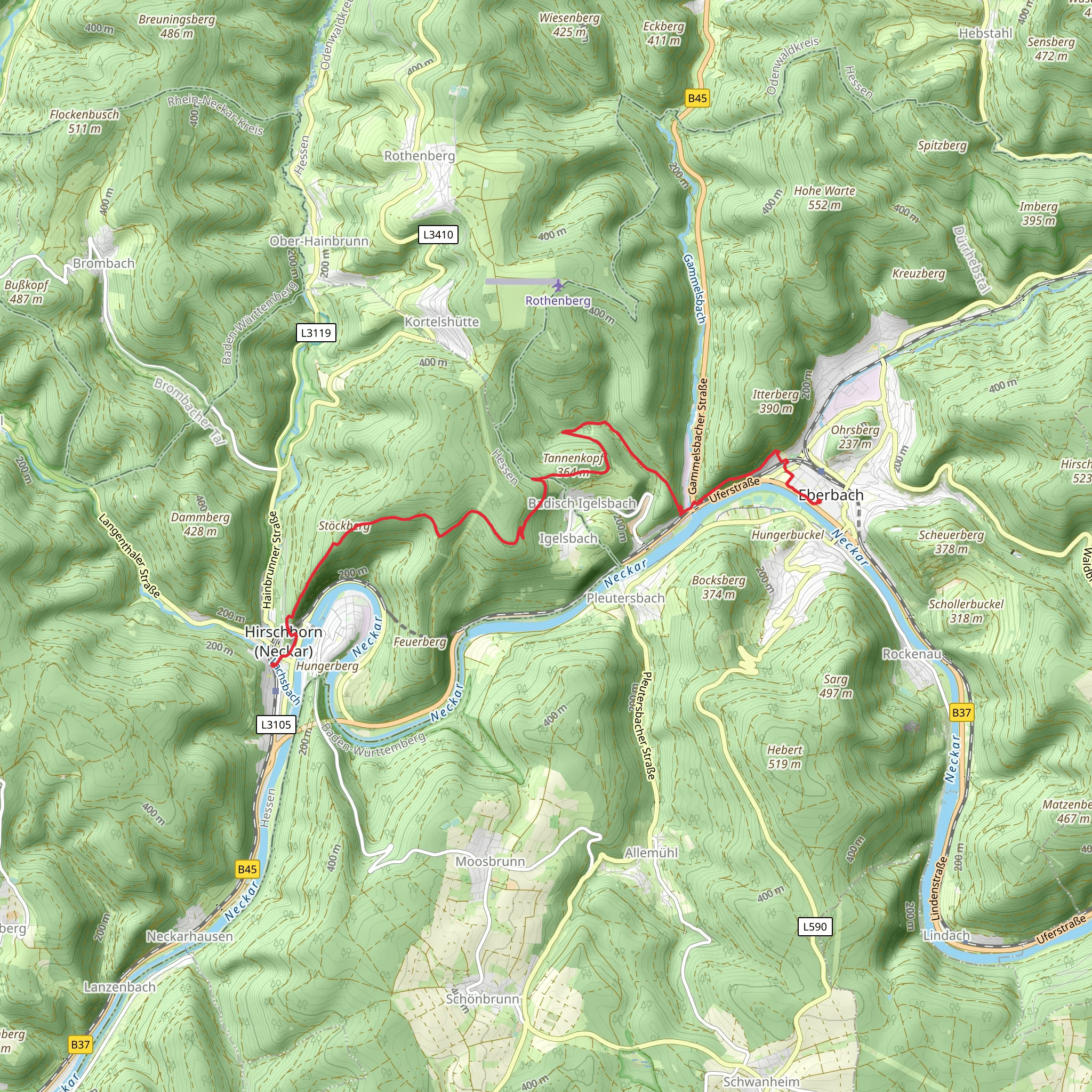 Hirschhorn to Eberbach Walk via Tannenkopf mobile static map