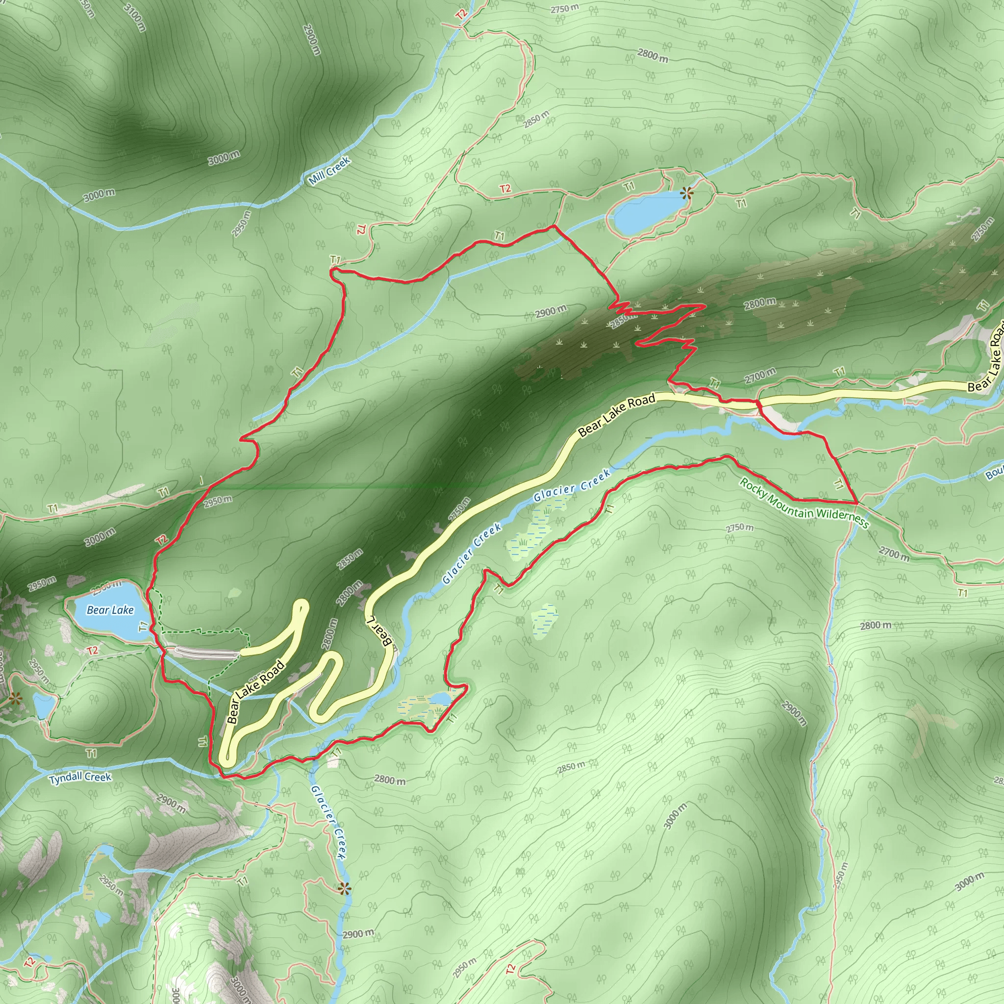 Glacier Creek Trail and Bear Lake Bierstadt Trail mobile static map