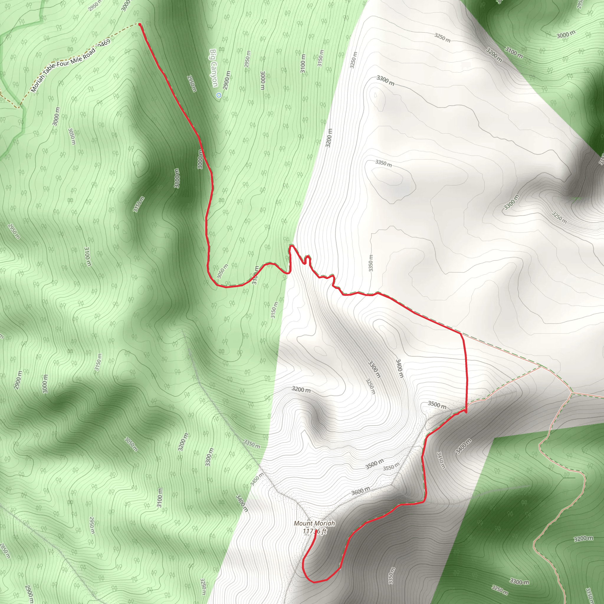 Mount Moriah via Pack Trail mobile static map
