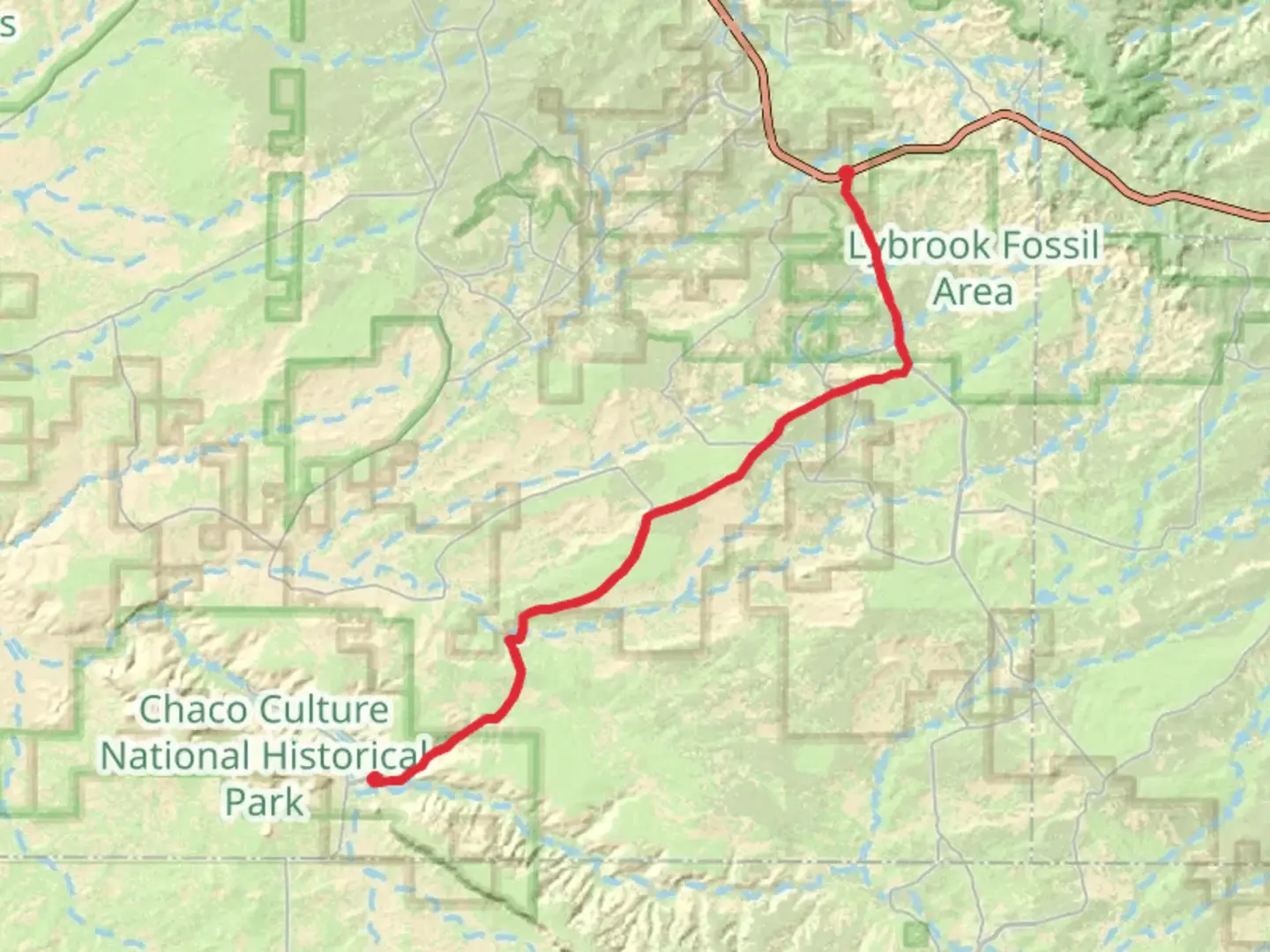 An image depicting the trail Chaco Entrance Road and its surrounding area.