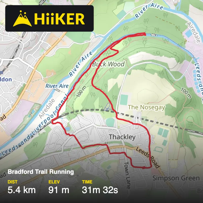 A map preview of the recording Bradford Trail Running.