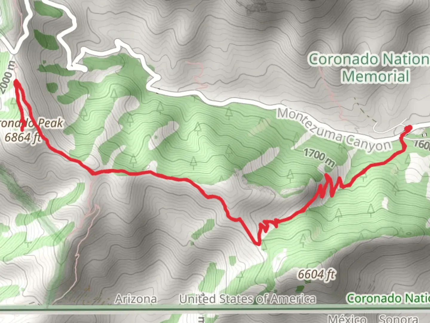 An image depicting the trail Coronado Peak via Joe's Canyon Trail and its surrounding area.