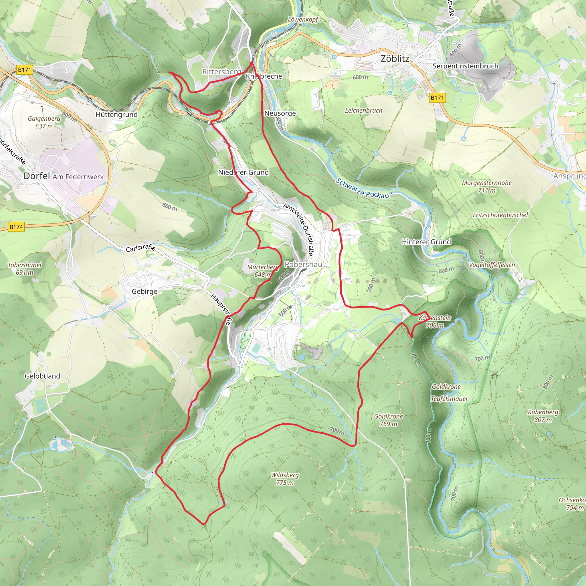 Huttengrund and Goldkrone Loop - Pobershau mobile static map