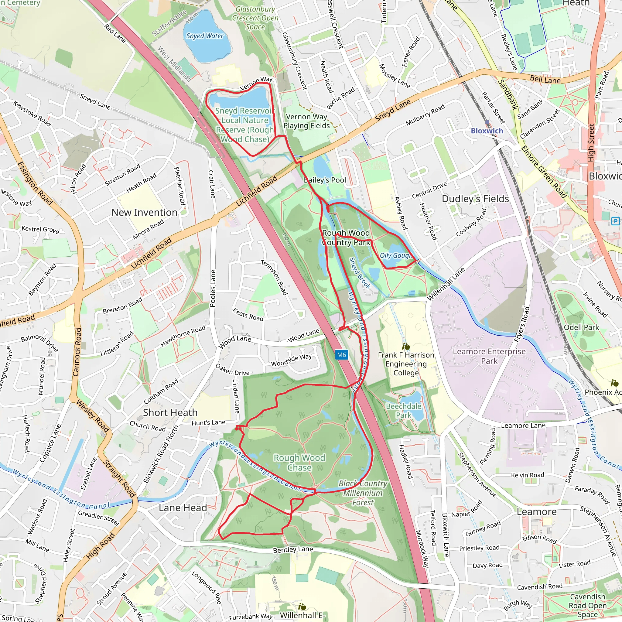 Rough Wood, Sneyd Reservoir and Oily Gough Walk mobile static map