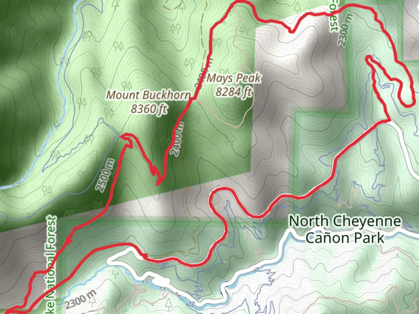 An image depicting the trail Mount Buckhorn via Captain Jacks Trail and its surrounding area.