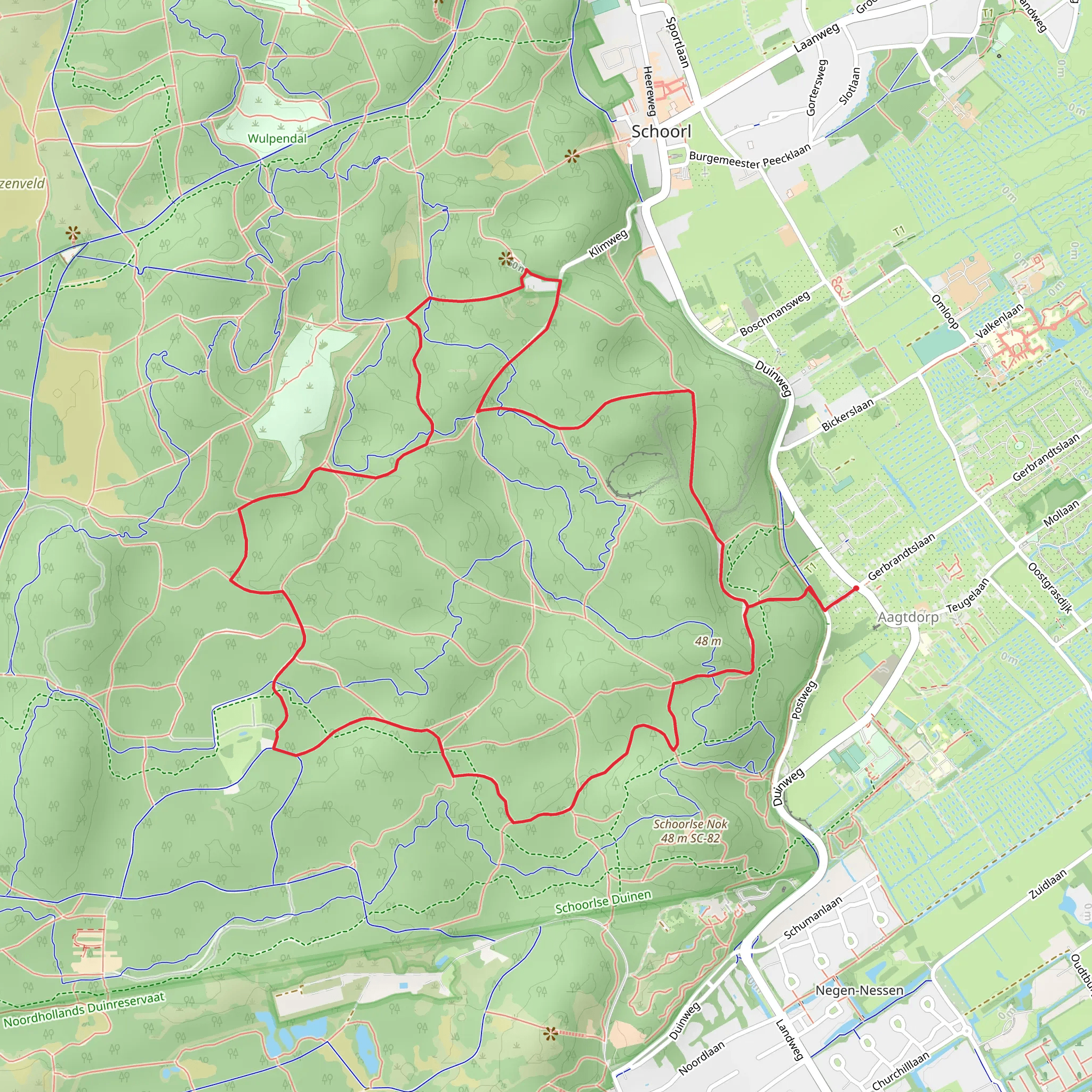Paardenweide and Uilenduin via Hoek Weg and Lange Weg mobile static map