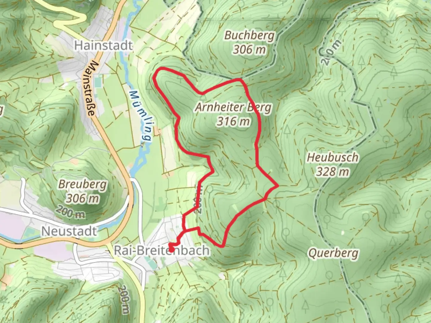 An image depicting the trail Einhardweg and Malchen Loop and its surrounding area.