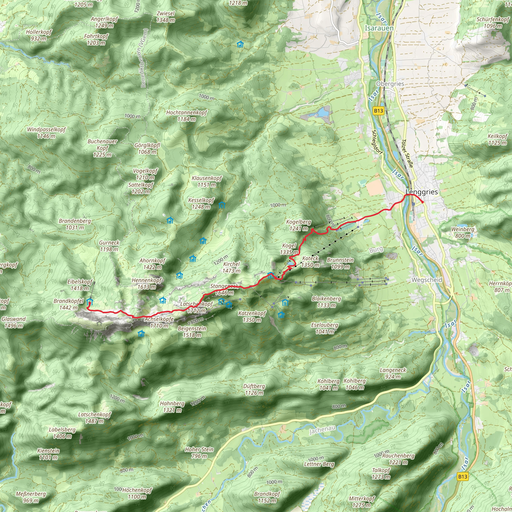 Lenggires to Tutzinger Hütte Walk via Speichersee Garland and Latschenkopf mobile static map