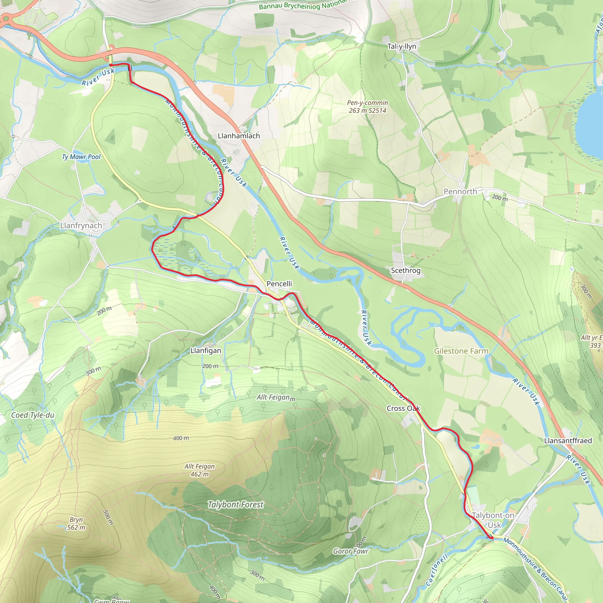 Brynich Lock to Talybont-on-Usk mobile static map
