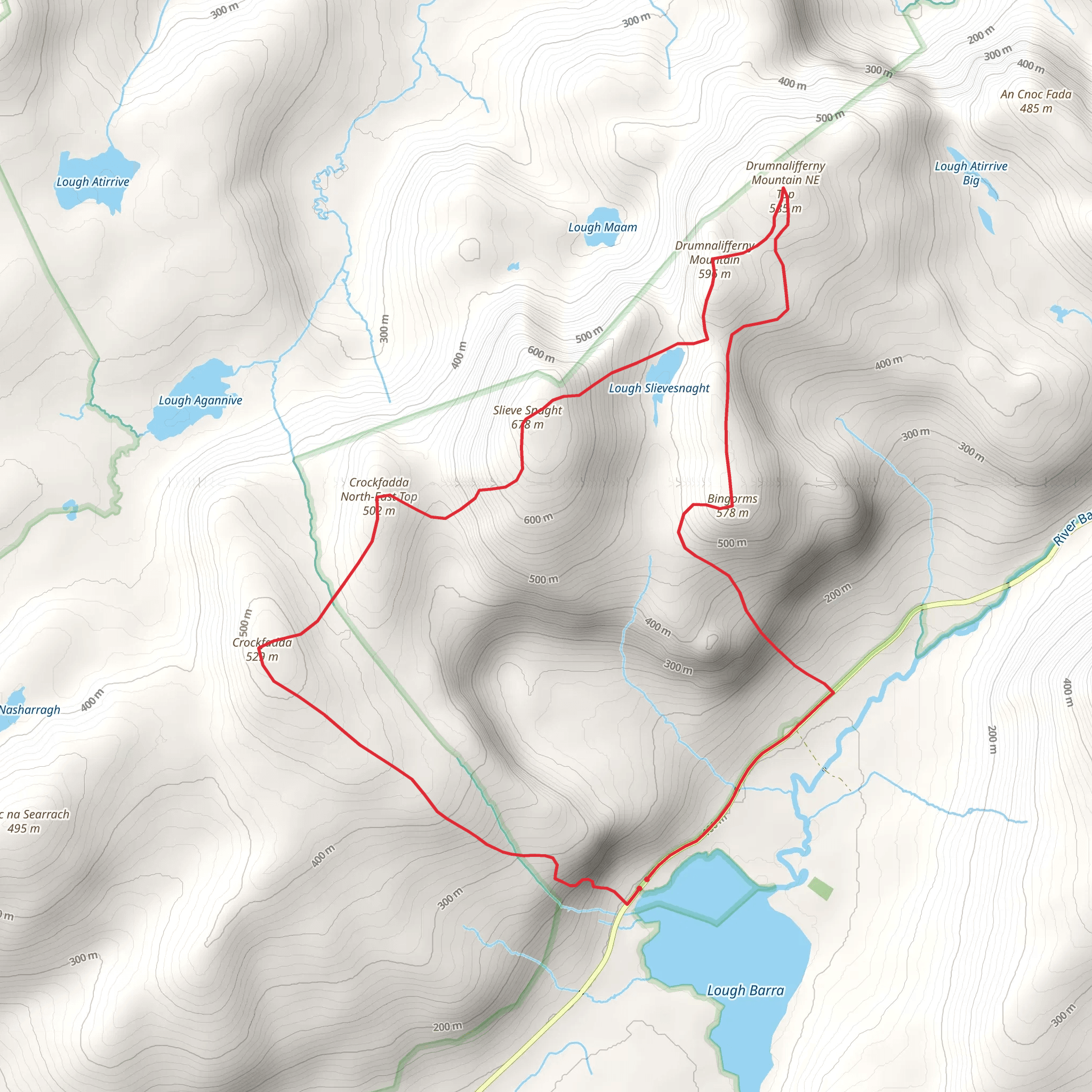Crockfadda and Drumnalifferny Mountain Loop from Lough Barra mobile static map