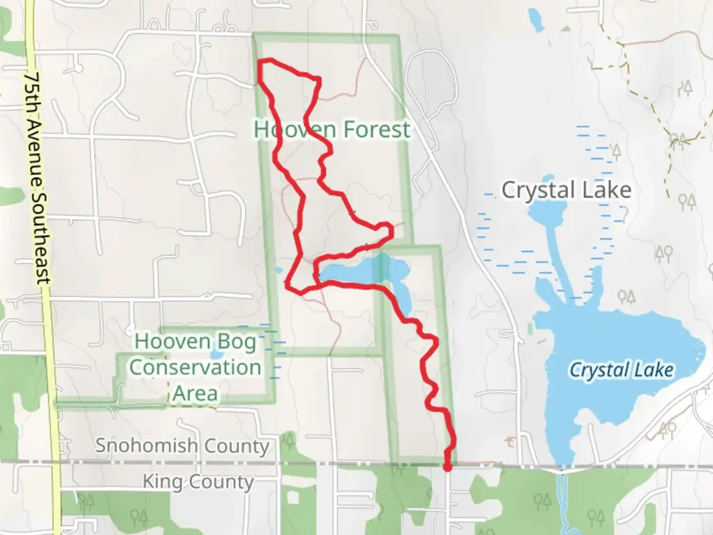 An image depicting the trail Tinder Match and Lushootseed Whispers Loop and its surrounding area.