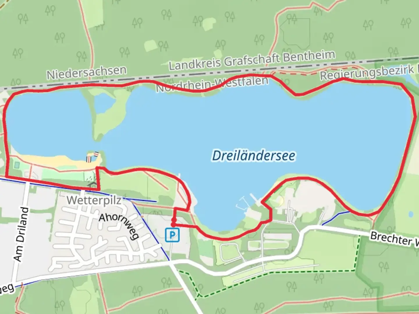 An image depicting the trail Dreiländersee Loop and its surrounding area.