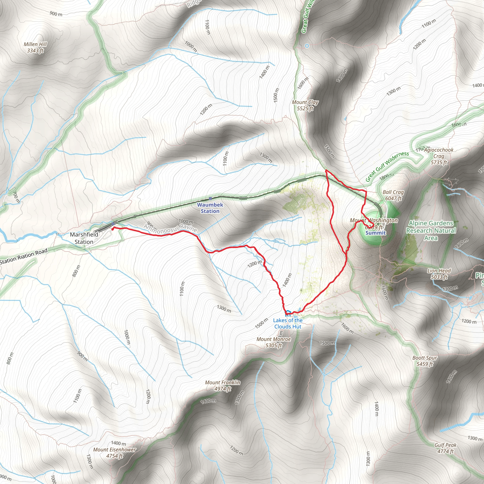 Mount Washington via Westside and Appalachian Trail mobile static map