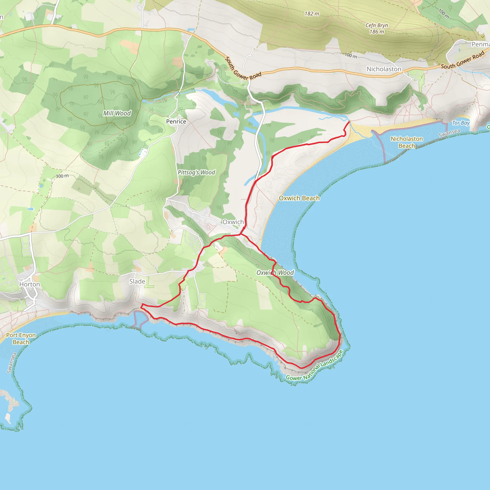Oxwich Bay Walk mobile static map